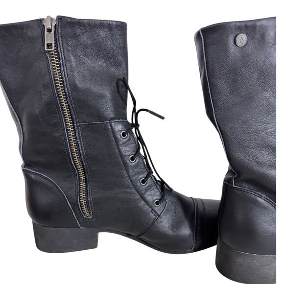 "VOLCOM" Lace Mid Calf Combat Boot Witchy Goth Grunge Vintage Y2K Leather Zipper - Picture 2 of 11